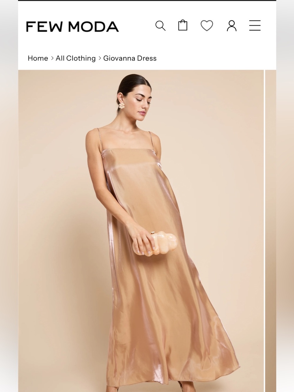 CAARA Slip Dress in Warm Beige light rose metallic tint  NEW medium size